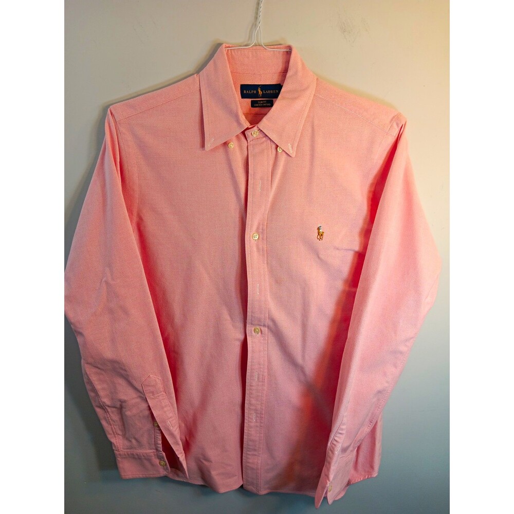 Ralph Lauren Slim Fit Stretch Oxford Pink Long Sleeve Button-Down Shirt M